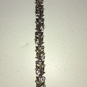 Beautiful Vintage Sterling Silver Amethyst Marcasite Flower Leaf Bracelet
